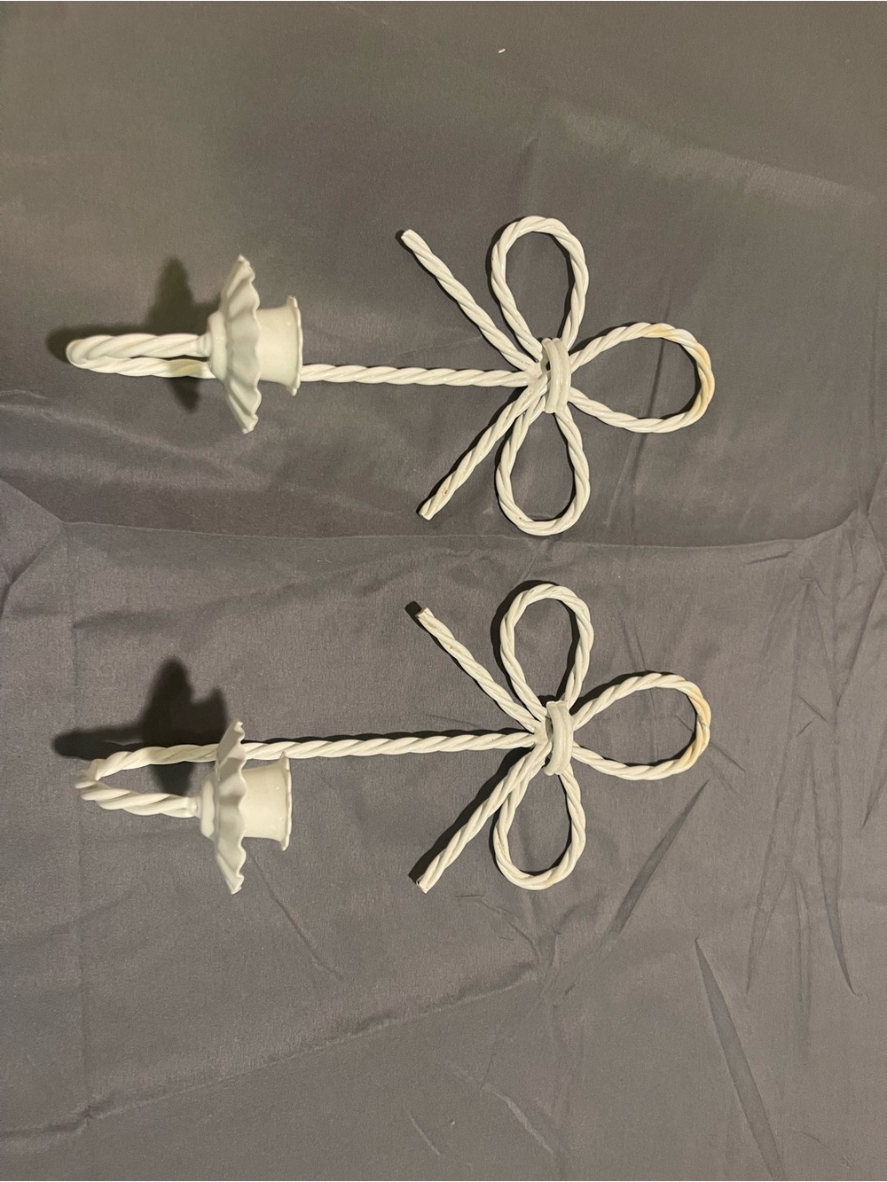 White Twisted Rope Bow Candle Holders - Set of 2
